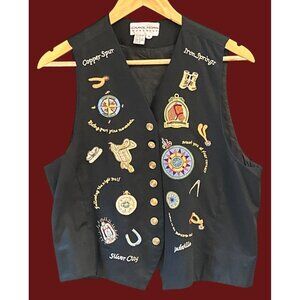 Vintage 1990s Carol Horn Patchwork Western Travel Vest Southwest Cowgirl Boho